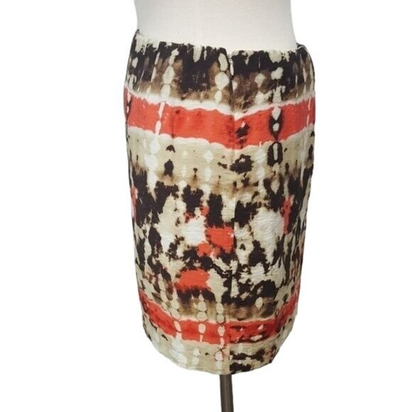 Vince Camuto Skirt Abstract Tie-Dye‎ Mini Skirt Faux Wrap Brown Orange 8 Petite - Picture 5 of 8
